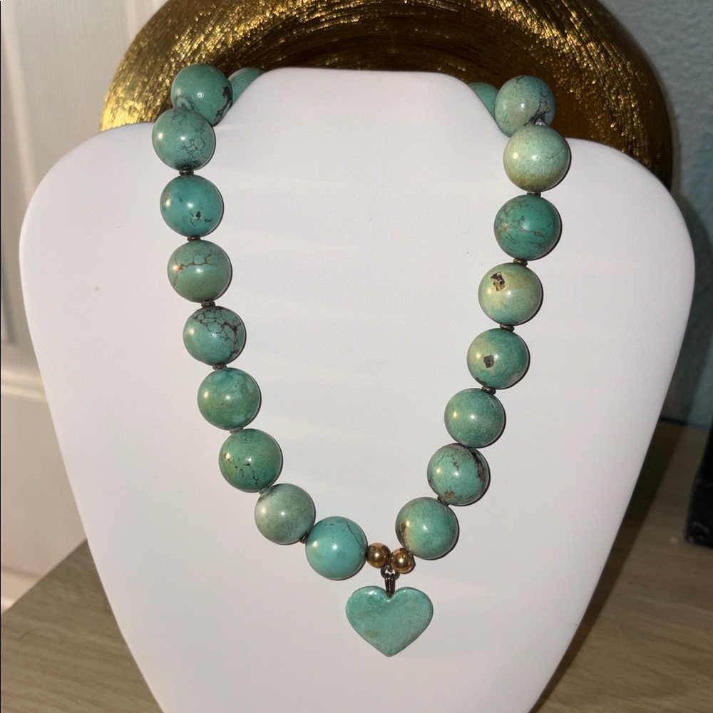 Turquoise Beaded Heart Necklace